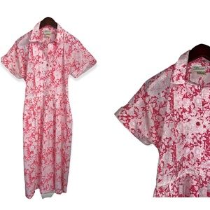 Vintage Darian Red and White Floral Pleated Prairie dress